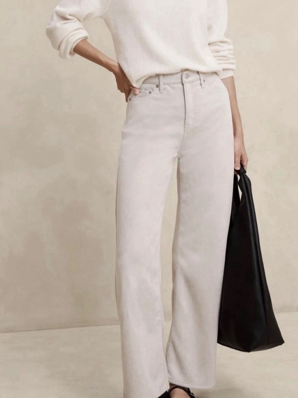 Wide-Leg High-Rise Women's Faux Suede Jeans in Light Beige